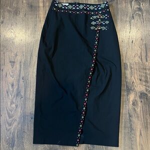 Embroidered Black Midi Skirt